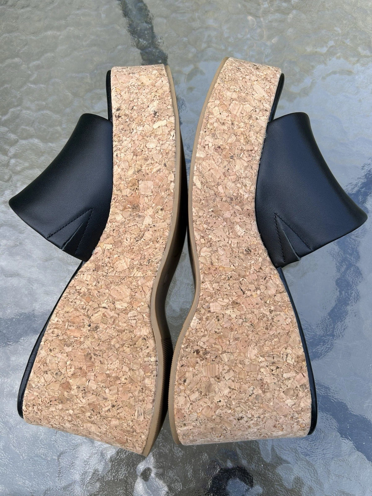 Steve Madden Women’s 7.5 Black Leather Chippy Platform Y2K Style Wedge Shoes