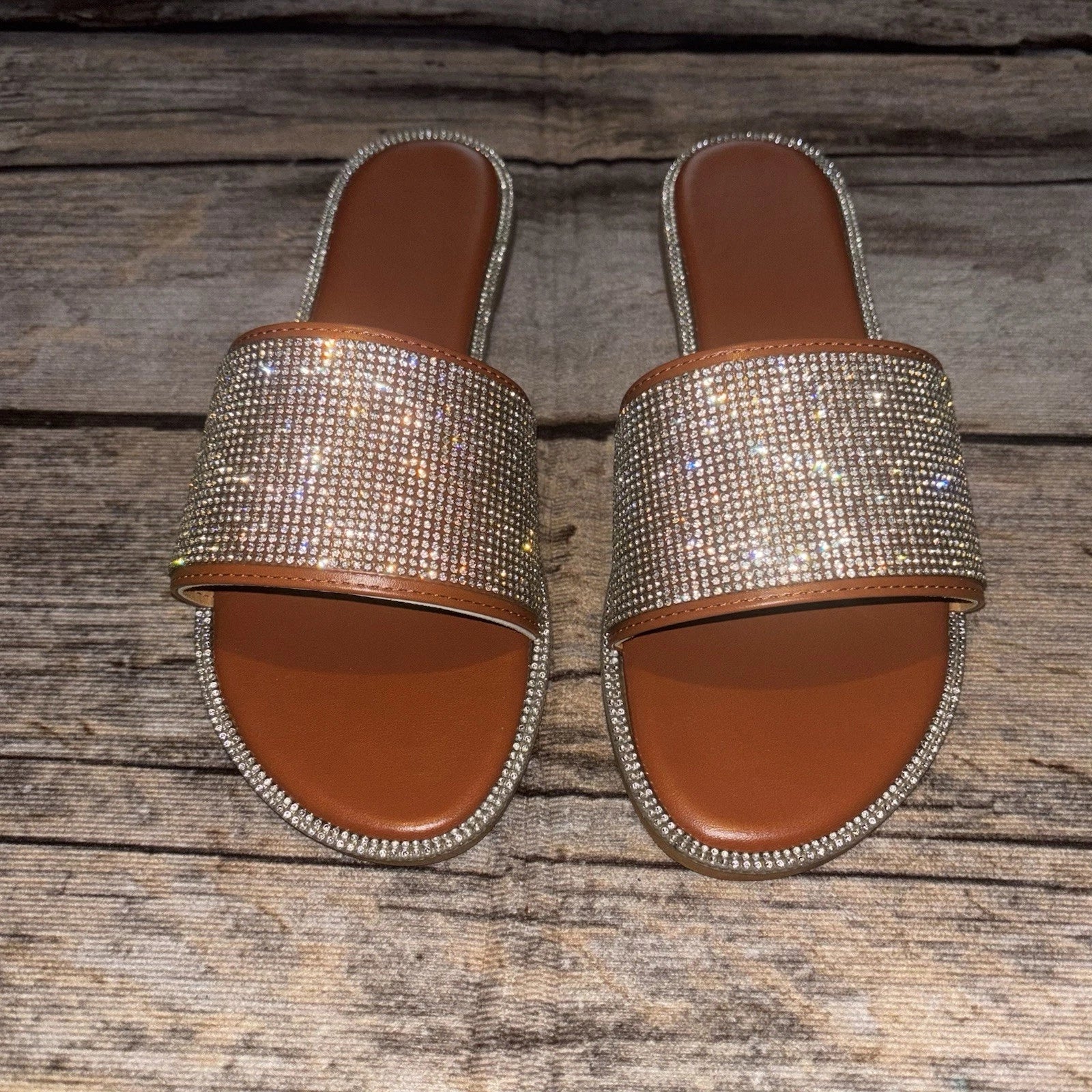 Women's Sandal Slip On Fashion Slides Rhinestone Sequins EU 41  Womens 8.5/9 NEW