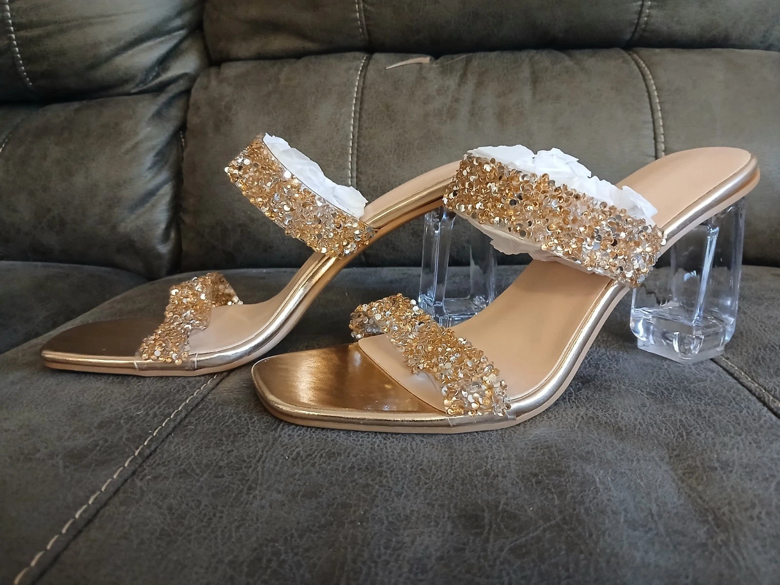 Sandal Heels Womens Slides BLING SPARKLE FASHION Heels NEW EU 42 USA 10 #1075