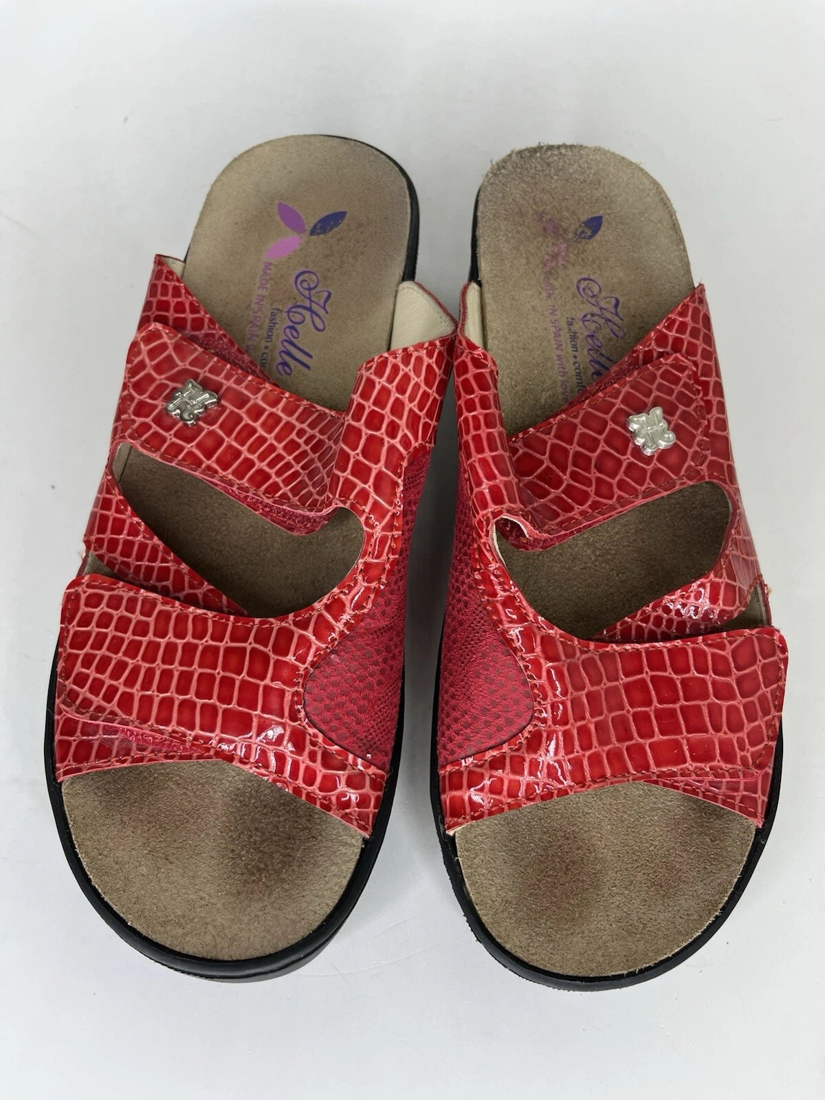 Helle Fashion Comfort Sandals Slides Wedge Heel Women Sz 38 US 7 Red Croc Spain