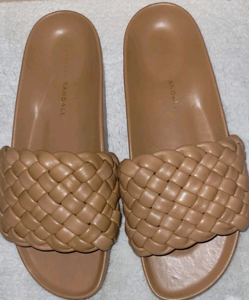 LOFFLER RANDALL Braided Soft Leather Slide Sandals Sonnie, Sz 8B, New In Box