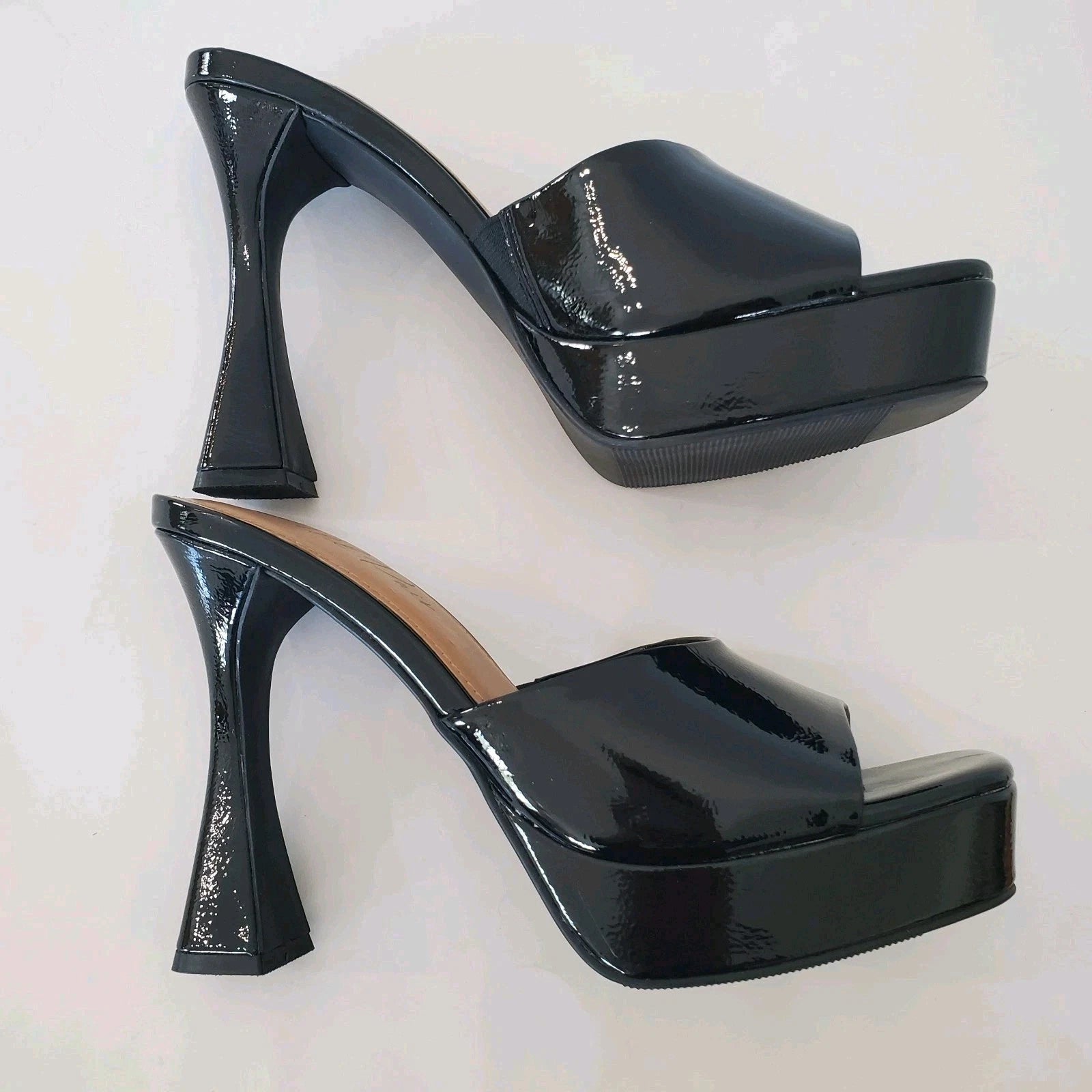 WILD PAIR 8.5 Rajaah 1" Platform 4 4/8" Flared Heel Slide Sandals Open Toe Sexy