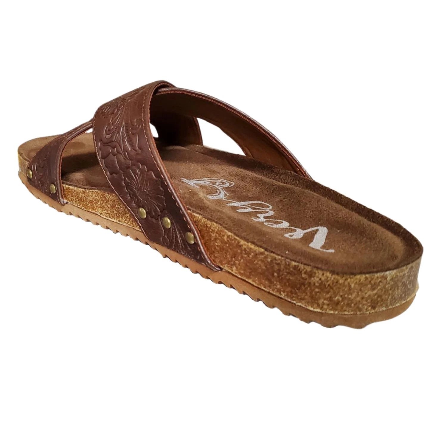Very G Womens Jaycee 2 Floral Embossed Fashion Slide Sandal, Brown