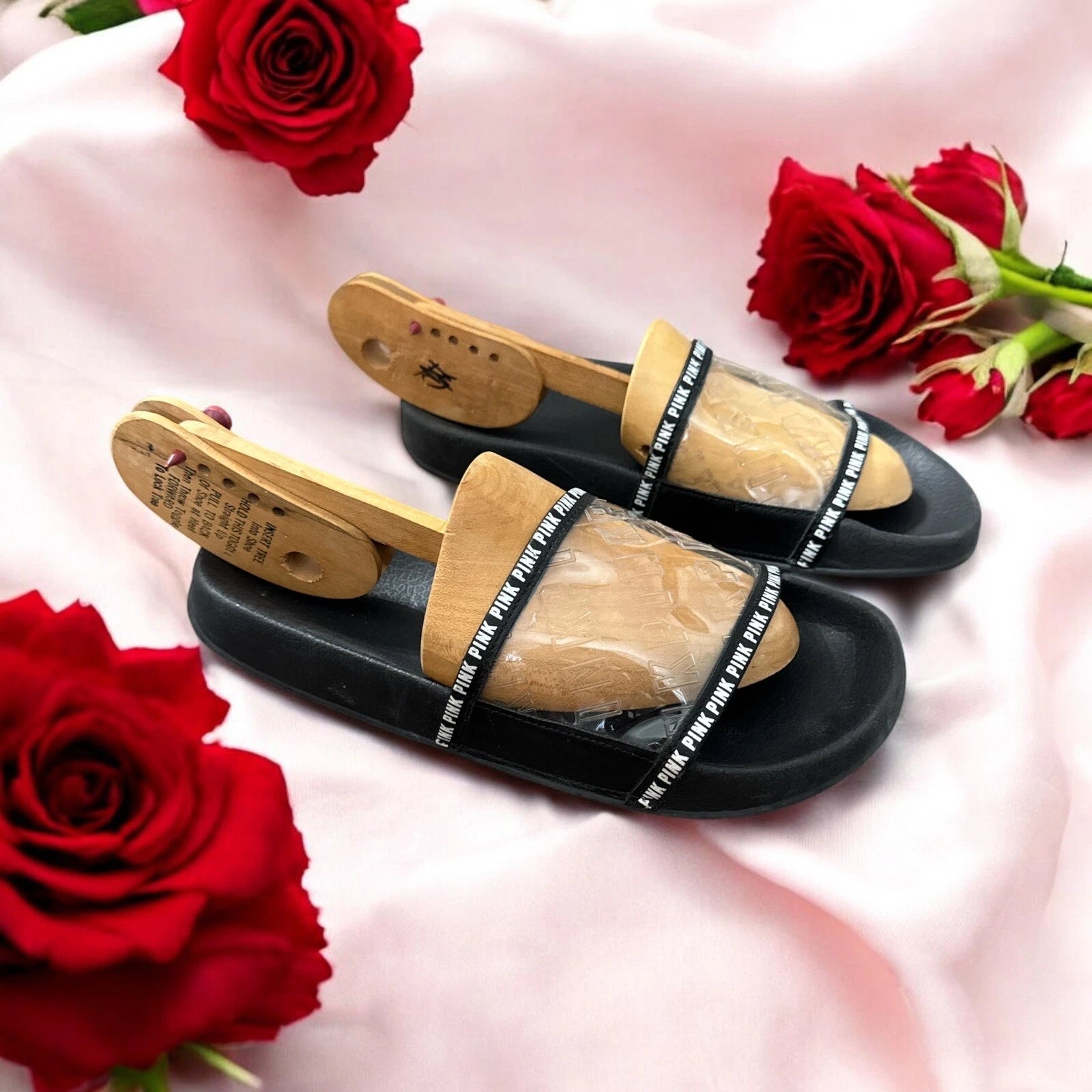 Victoria’s Secret  Pink black and clear Y2K style slide On Sandals L