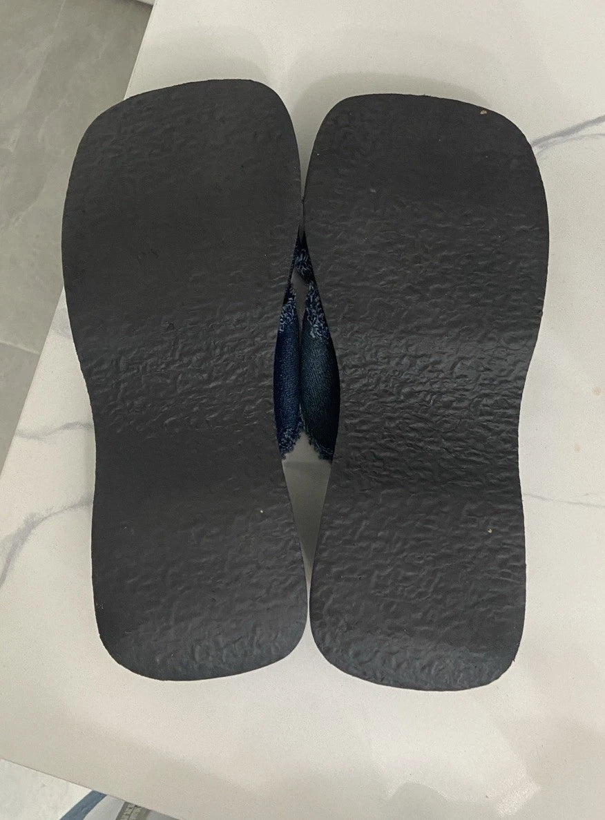 Kathy Ireland Blue Plato Slide Sandals with Denim Style Knot Size 9 Y2K