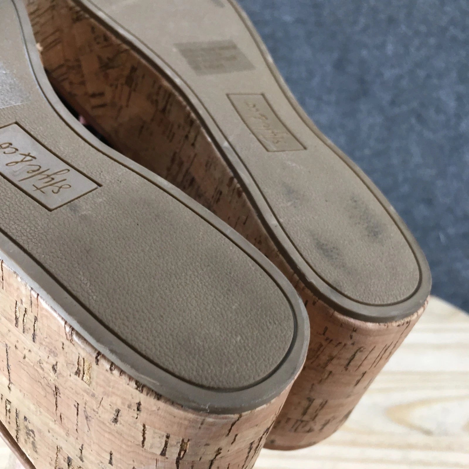 Style & Co. Sandals Womens 8 M Violette Wedge Slides Black Faux Leather Cork NEW