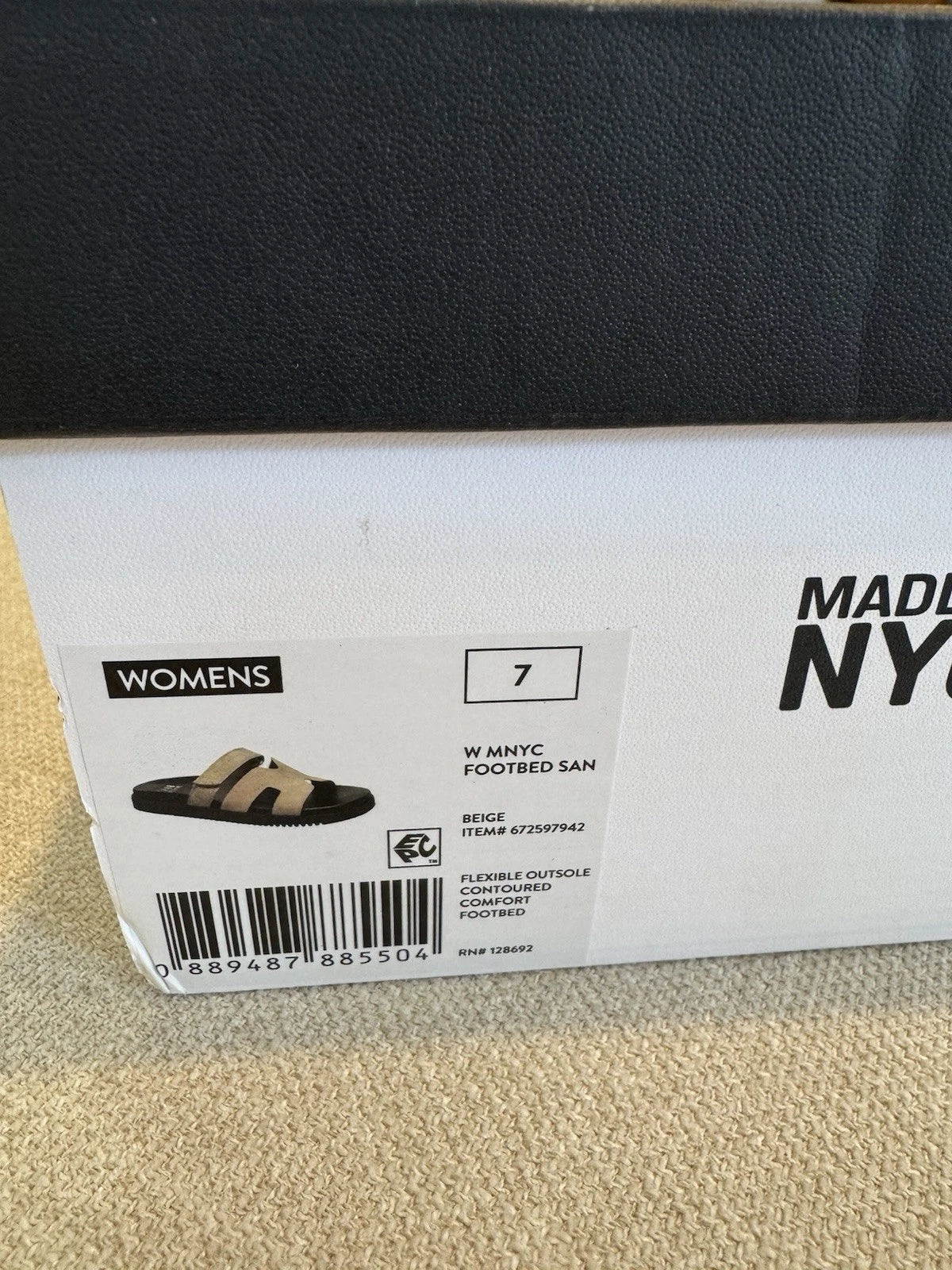 Steve Madden NYC H-style Footbed Sandal, Beige/Black, Sz 7, NWB