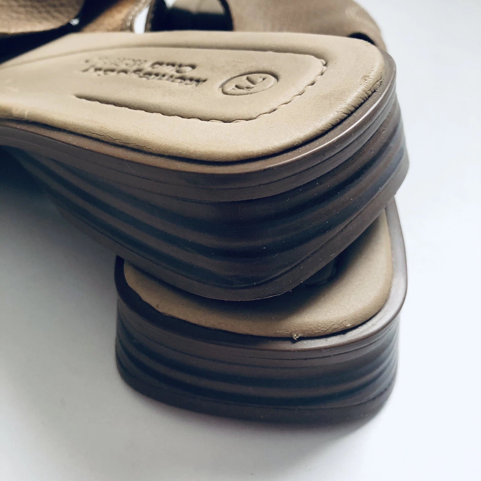 Montego Bay Club Leather Slide Sandals Tan Slip On Womens Size 7 1/2M