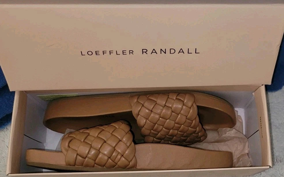 LOFFLER RANDALL Braided Soft Leather Slide Sandals Sonnie, Sz 8B, New In Box