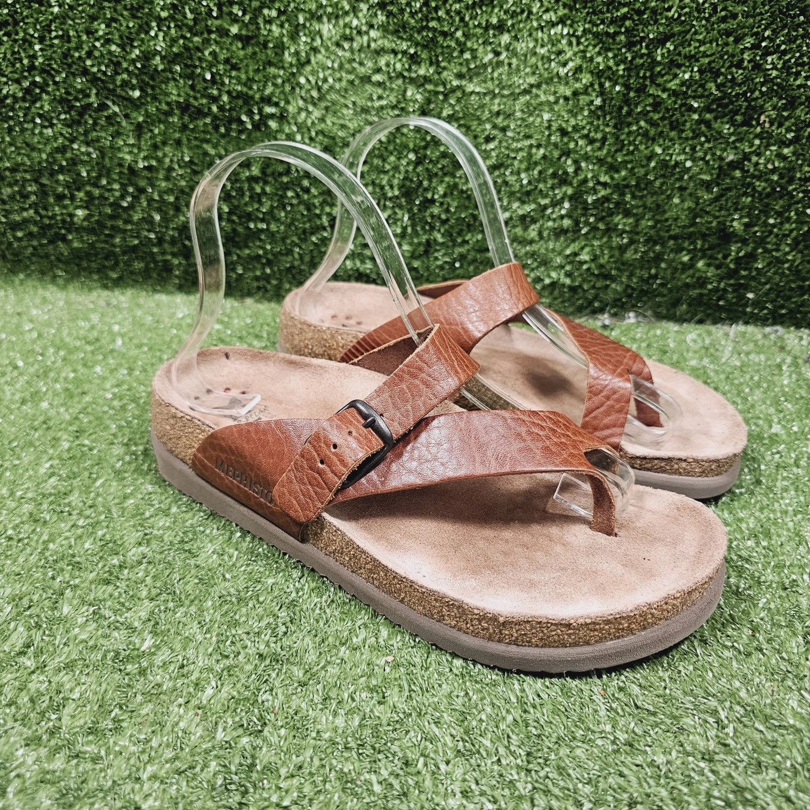 Mephisto Helen Brown Leather Toe Loop Flat Women Sandals Womens EU 38 US 8