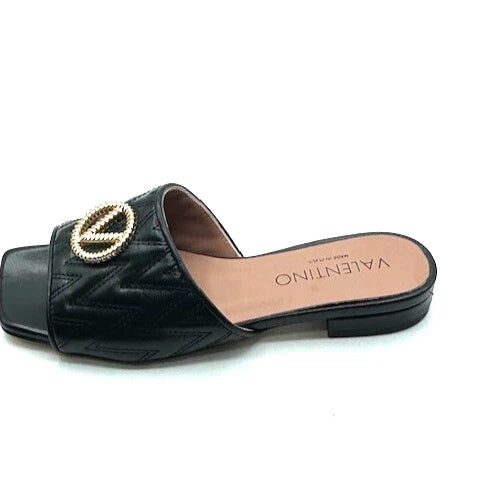 Valentino by Mario Valentino Afrodite Quilted Leather Slide Sandals Black Size 6