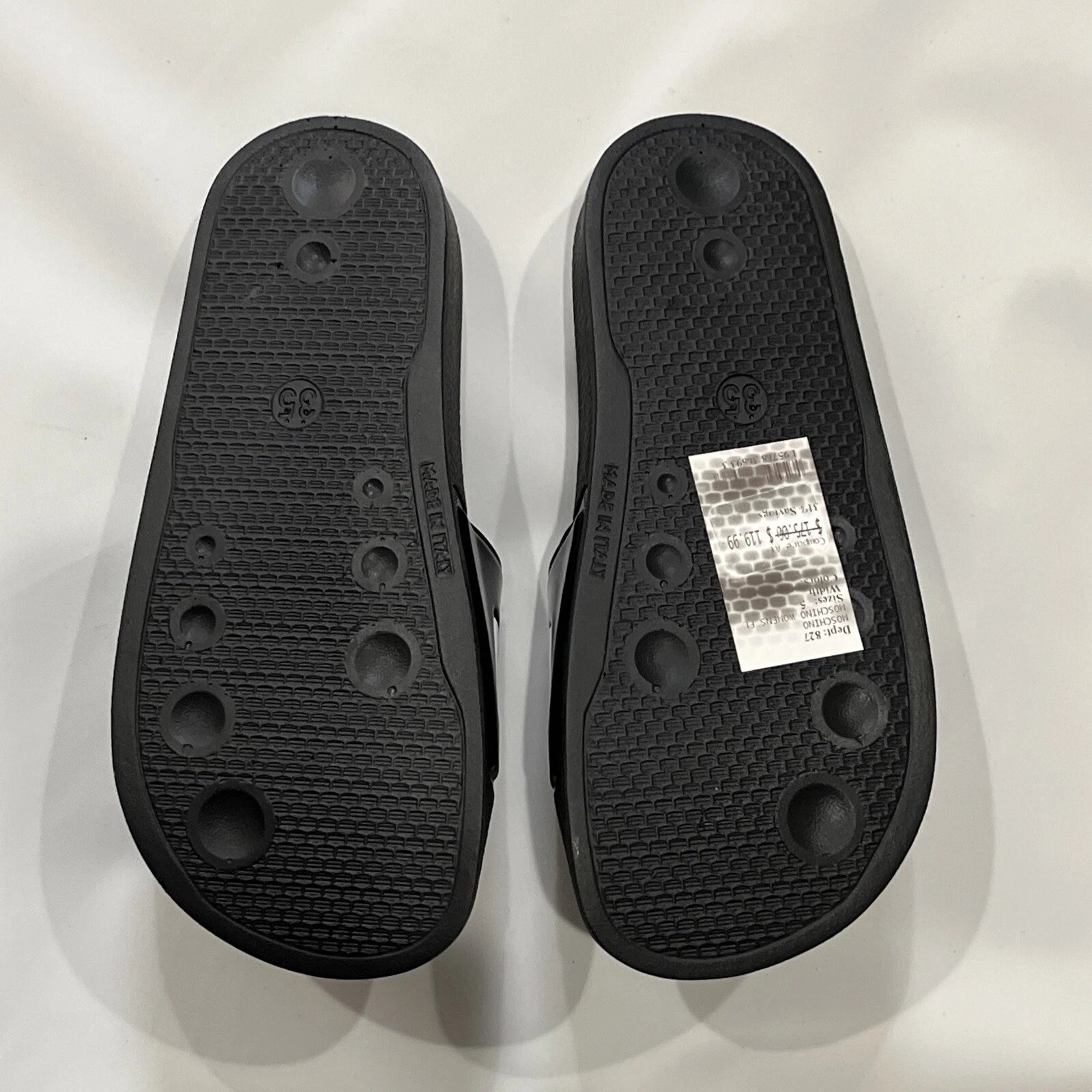 Moschino women's Logo Rubber Flat Slide Sandals - size 35 / US 5 - Black