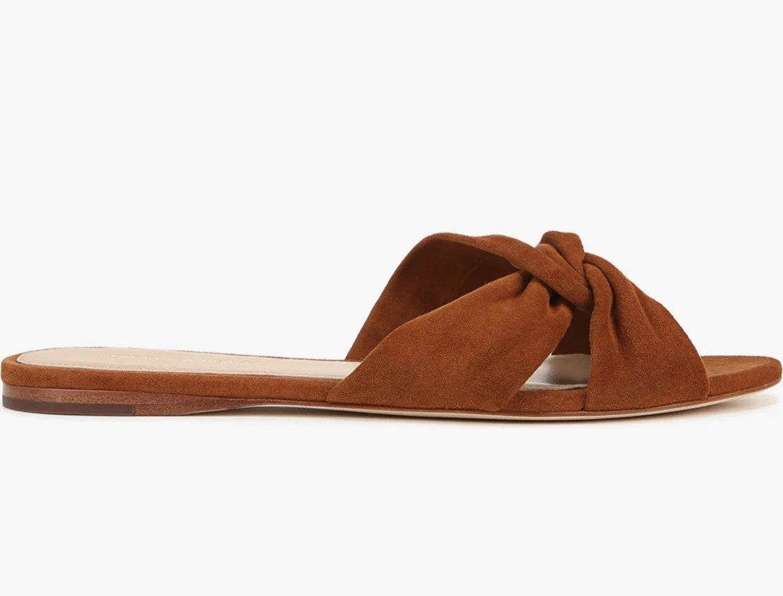 Veronica Beard Seraphina Twisted Slide Sandals Caramel Suede Women’s Size 6M