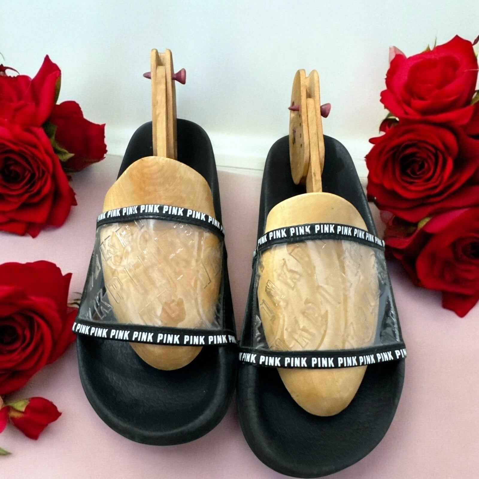 Victoria’s Secret  Pink black and clear Y2K style slide On Sandals L