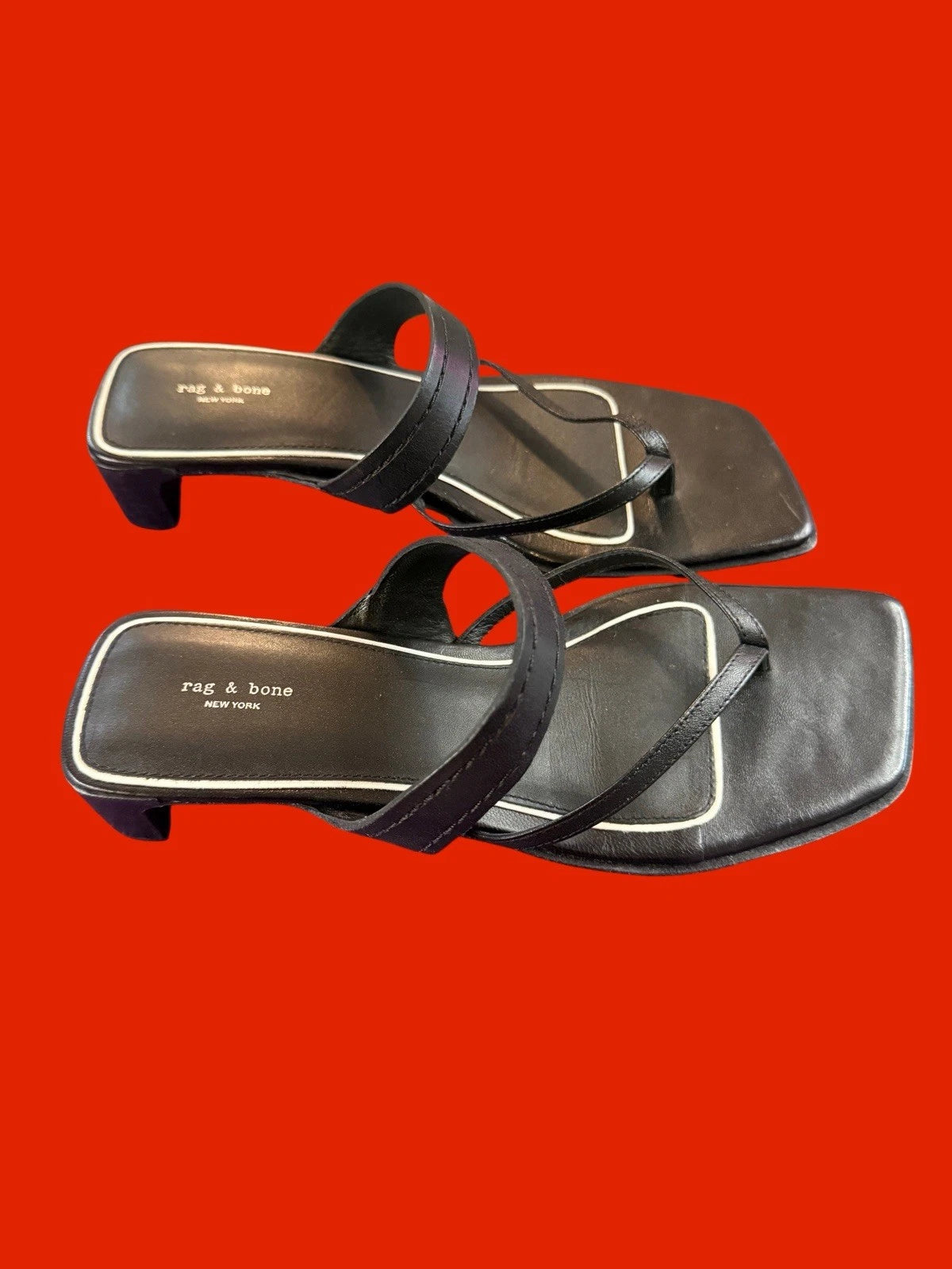 Rag & Bone Colt Sandals Slides Black -White  Thongs Shoes Sz 37.5 US 7