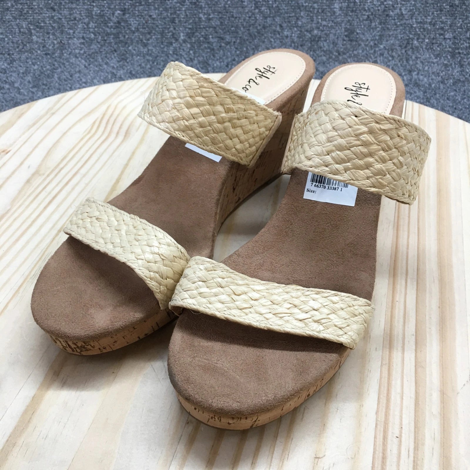 Style & Co. Sandals Womens 11 M Daliaa Wedge Slides Beige Faux Leather Cork NEW
