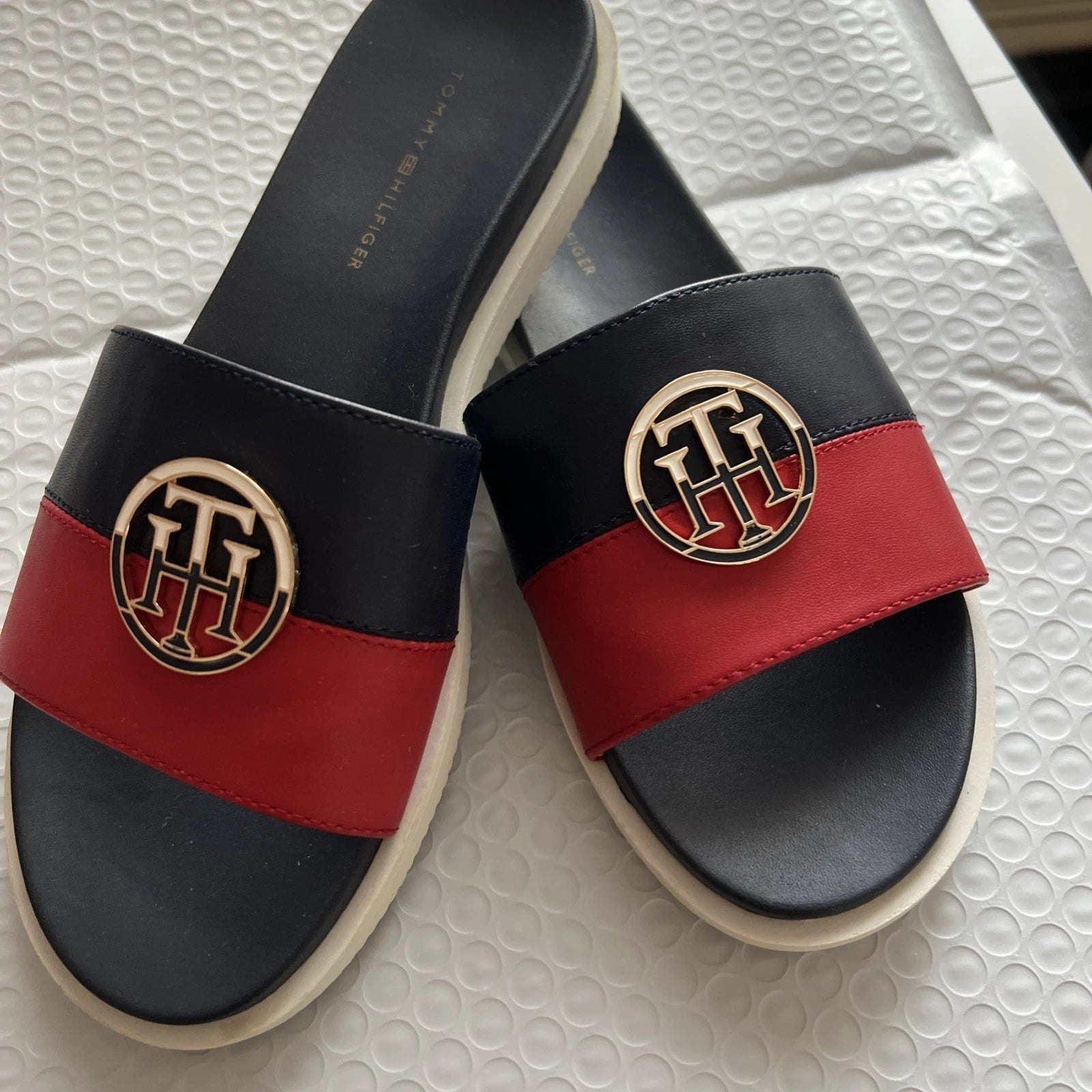 Tommy Hilfiger Blue & Red Souli Style Slide Sandals Women's Size 6M