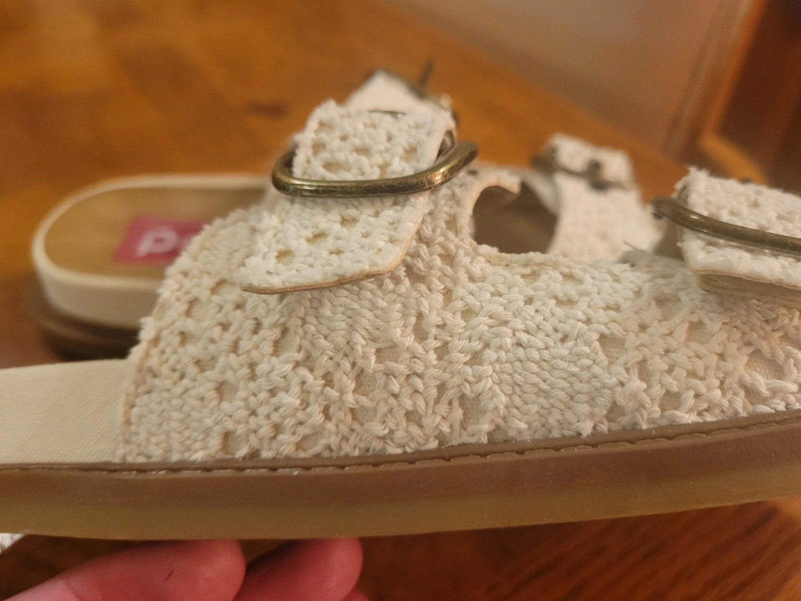 Ivory Macrame Style Slide Sandals By POP Sz 8.5. Exceptionally Clean!!