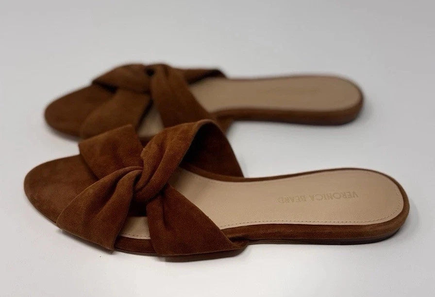 Veronica Beard Seraphina Twisted Slide Sandals Caramel Suede Women’s Size 6M
