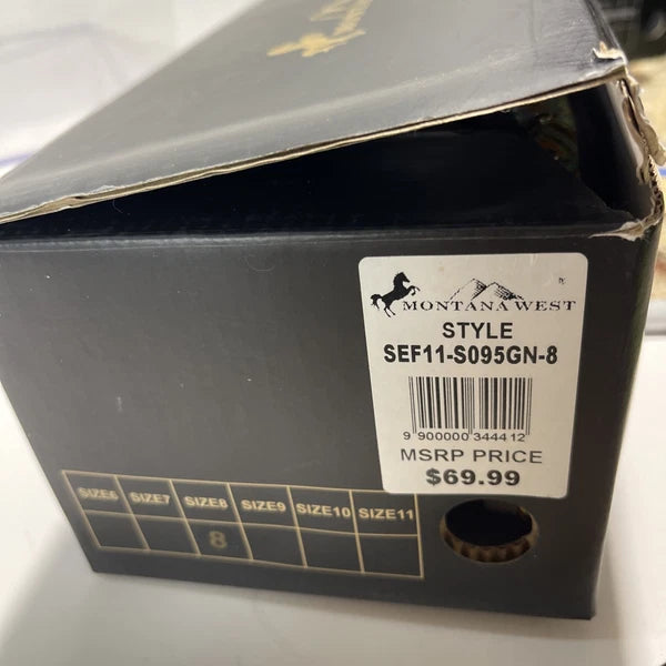 Montana West Green/Brown Embossed Studs Western Style Wedge Sandals Sz8-8.5