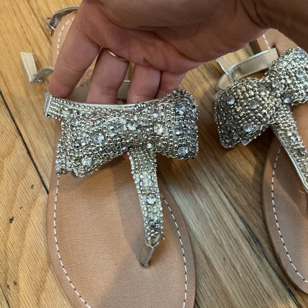 Silver Big Bow Women’s Sandals Size 7.5 Women's Shoes Fashion