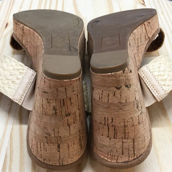 Style & Co. Sandals Womens 11 M Daliaa Wedge Slides Beige Faux Leather Cork NEW
