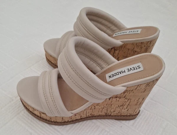 STEVE MADDEN Neutral Boho, Bohemian Style Light Nude Slide on Cork Wedges sz.7M