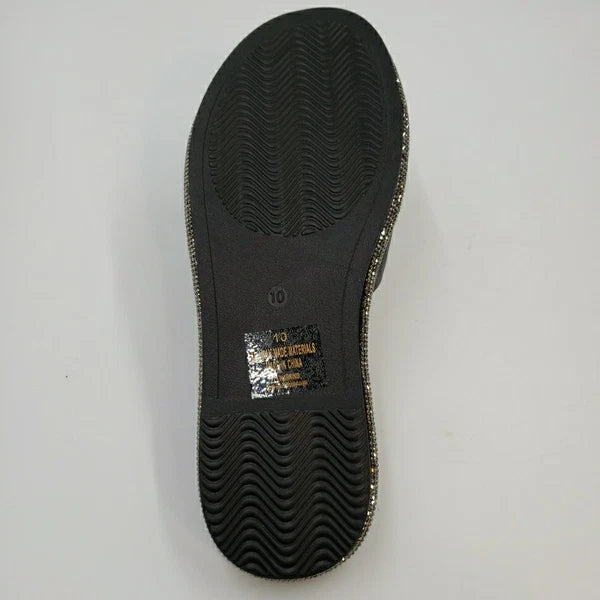 Womens Black Rhinestone Slides Open Toe Sandals Flip Flops Slipper Summer Shoes