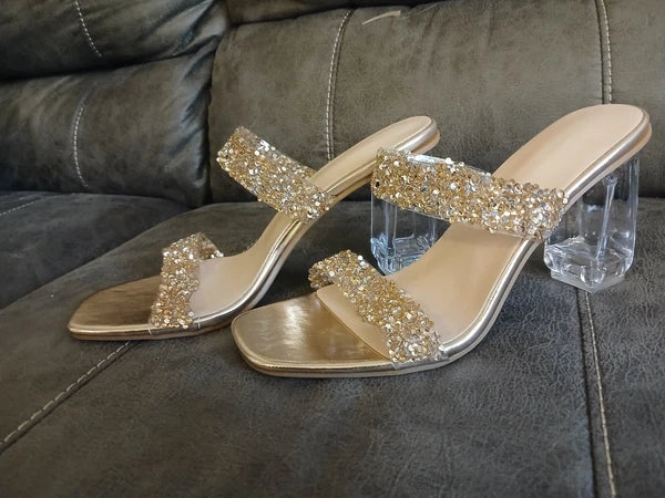 Sandal Heels Womens Slides BLING SPARKLE FASHION Heels NEW EU 42 USA 10 #1075