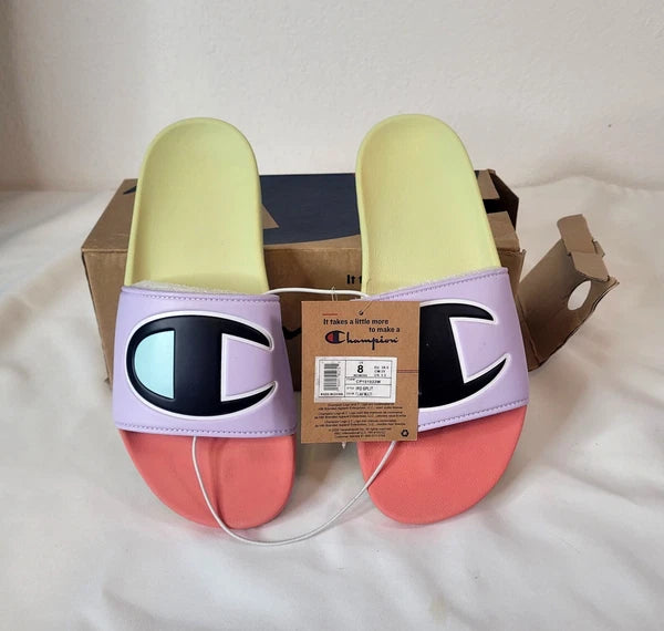 Women's Champion Slides Sandals  Style Ipo Slip Size 8 Multi- Colors