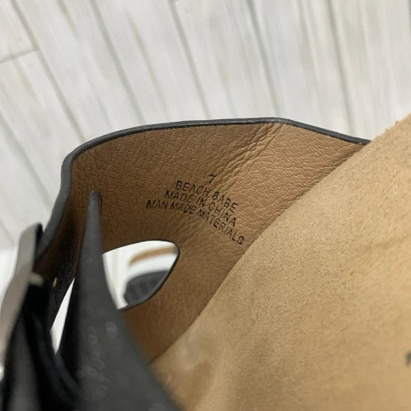 NWOB Boutique Beach Babe Black Metallic Buckle Sandals Women’s Size 7 Slip-On