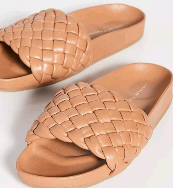 LOFFLER RANDALL Braided Soft Leather Slide Sandals Sonnie, Sz 8B, New In Box