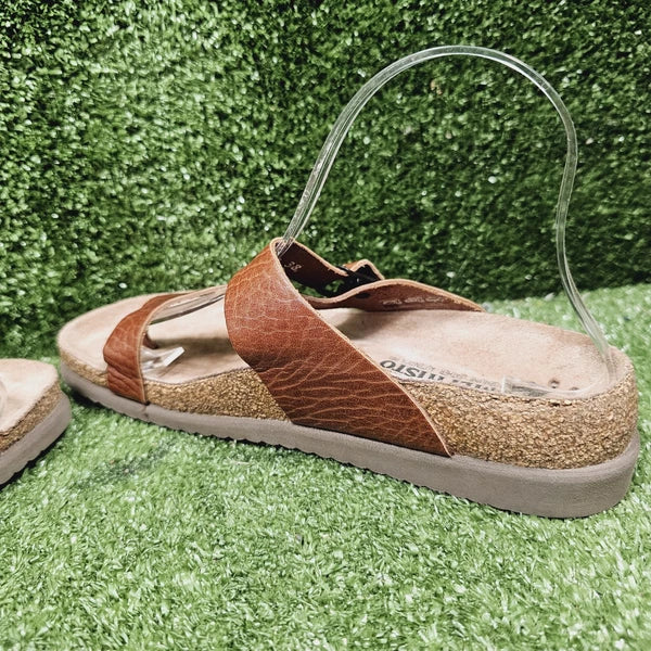 Mephisto Helen Brown Leather Toe Loop Flat Women Sandals Womens EU 38 US 8