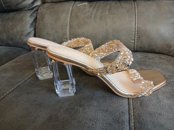 Sandal Heels Womens Slides BLING SPARKLE FASHION Heels NEW EU 42 USA 10 #1075
