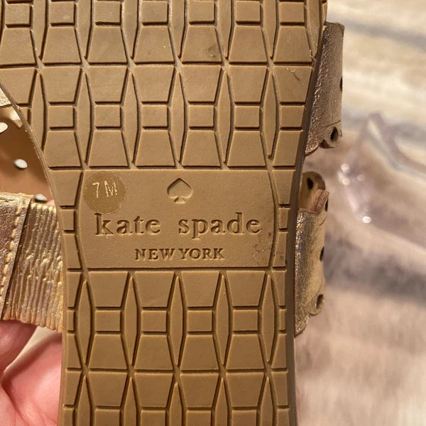 Kate Spade Brittany Gold Sandals Scalloped Straps Metallic Leather Size 7M