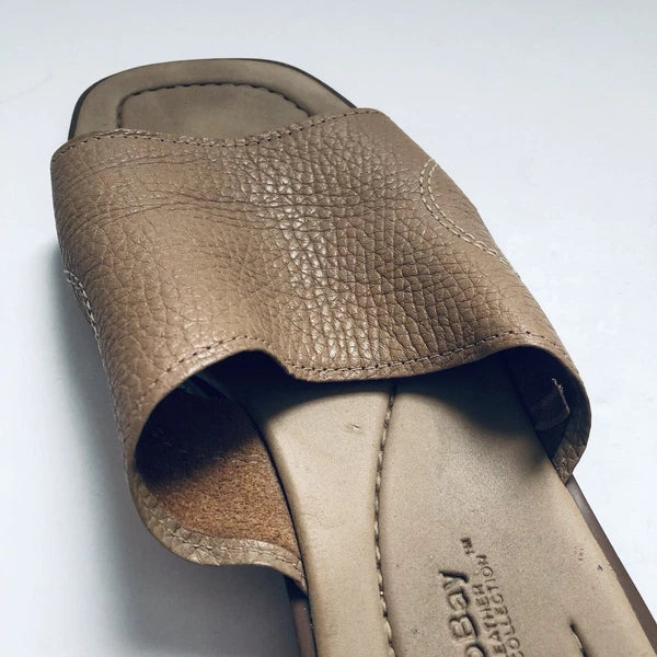 Montego Bay Club Leather Slide Sandals Tan Slip On Womens Size 7 1/2M