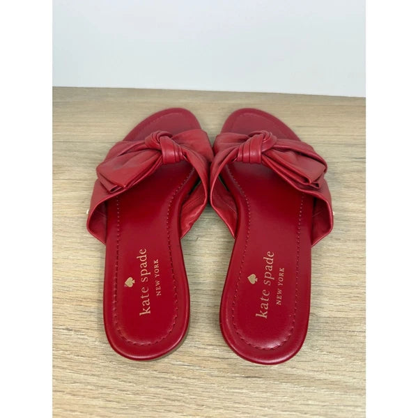 Kate Spade Bow Leather Slide Sandals Women’s Size 7 Red Slip On