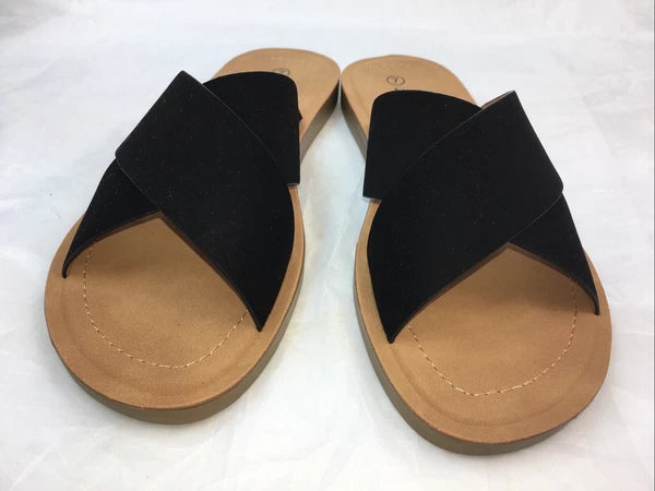 SODA-REFLECT-S NUBUCK PU X BANDS Flat Slide CASUAL Fashion Women Sandal Slip On