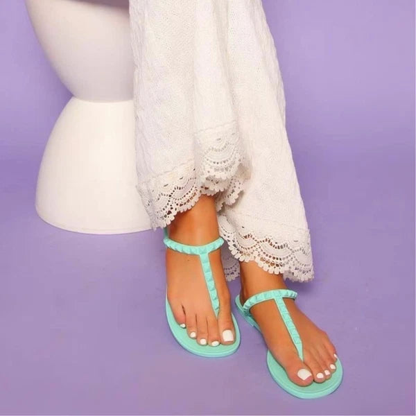 New 6 Fashion Nova Mint Green Studded T-Strap Matte Slide Sandals Pastel Flats
