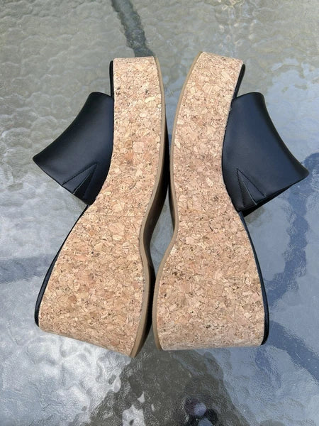 Steve Madden Women’s 7.5 Black Leather Chippy Platform Y2K Style Wedge Shoes