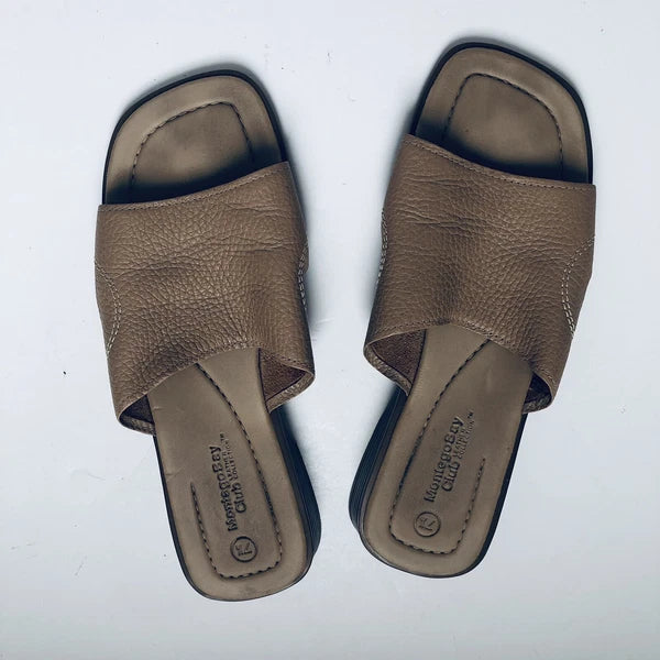 Montego Bay Club Leather Slide Sandals Tan Slip On Womens Size 7 1/2M