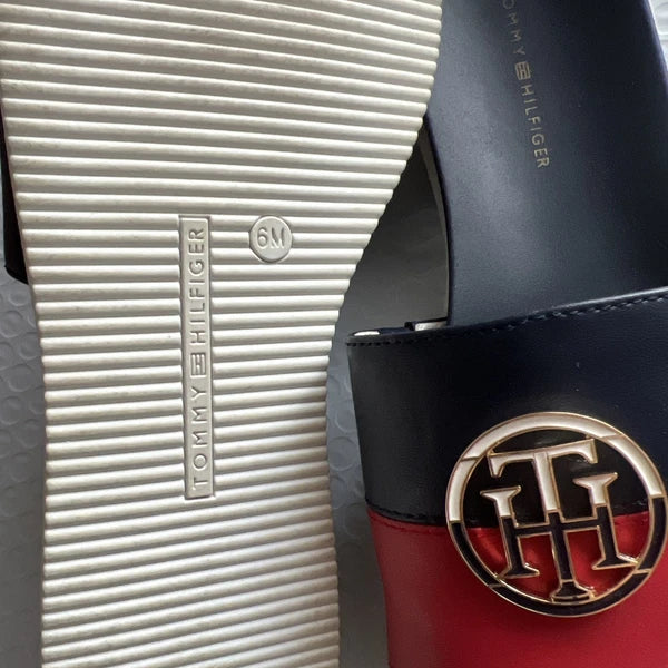 Tommy Hilfiger Blue & Red Souli Style Slide Sandals Women's Size 6M