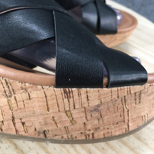 Style & Co. Sandals Womens 8 M Violette Wedge Slides Black Faux Leather Cork NEW