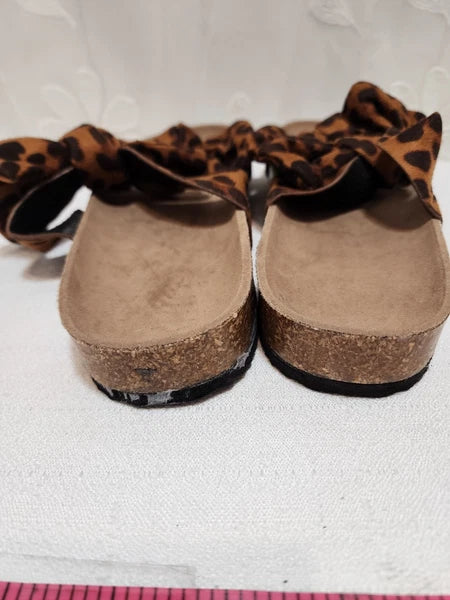 Women Size 9 Brown Sandals Bowknot Cork Leopard Cheetah Spring Summer Fashion