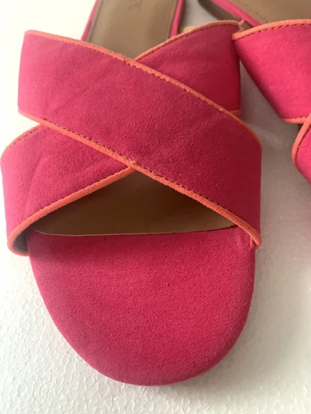 J. Crew Pink Sandals Slip On Slides Flat Criss Cross Faux Suede Women’s Size 9