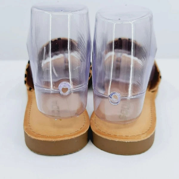 Soda Efron Cheetah Print Slide Sandals 6 Brown Black Tan Faux Suede Fabric Flats