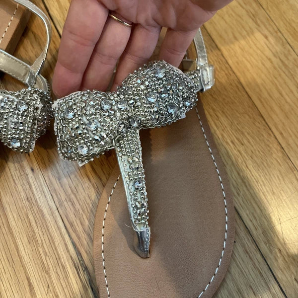 Silver Big Bow Women’s Sandals Size 7.5 Women's Shoes Fashion
