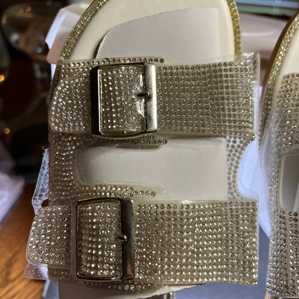 Ladies New Fashion, Rhinestone Sparkle Sandals Comfort Casual Flats Size 10