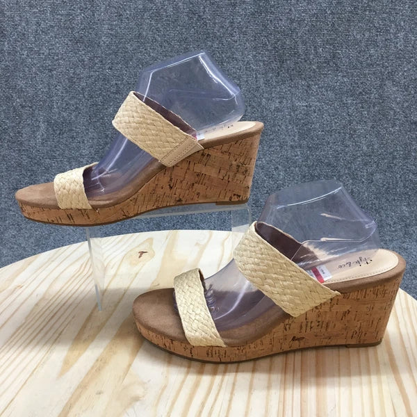 Style & Co. Sandals Womens 11 M Daliaa Wedge Slides Beige Faux Leather Cork NEW