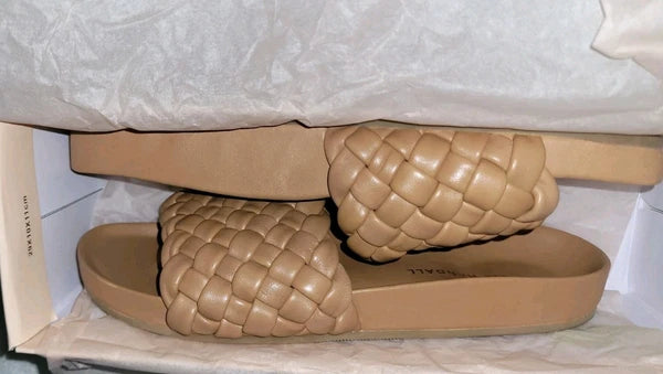 LOFFLER RANDALL Braided Soft Leather Slide Sandals Sonnie, Sz 8B, New In Box